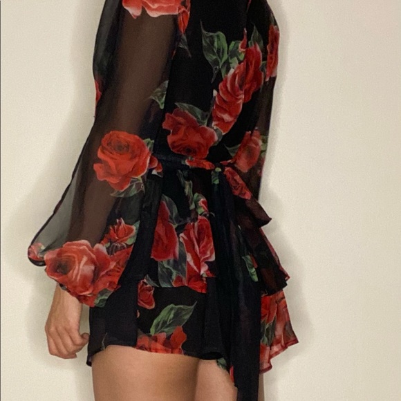 Black with red roses Romper - Picture 2 of 3
